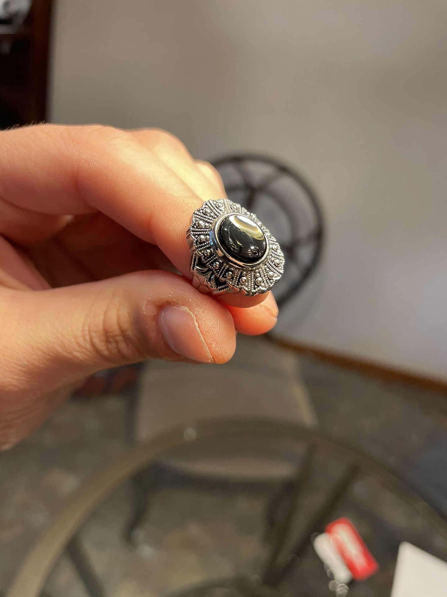 18k Electroplated Black onyx Vintage Ring