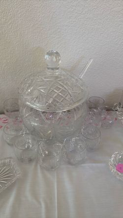 Crystal punch bowl with 12 crystal glasses
