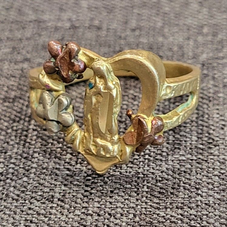 Vintage 14k Tri-Color Gold Virgin Mary Ring Estate Jewelry