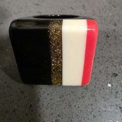 Kate Spade Lucite Mod Cocktail Ring – Black/Ivory/Red with Glitter Band – Size 5