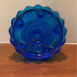 Vintage Fenton Cobalt Blue Hobnail Glass 6 Candle Holder Pedestal Bowl Centerpiece, 7“ X 3 1/2“   L22