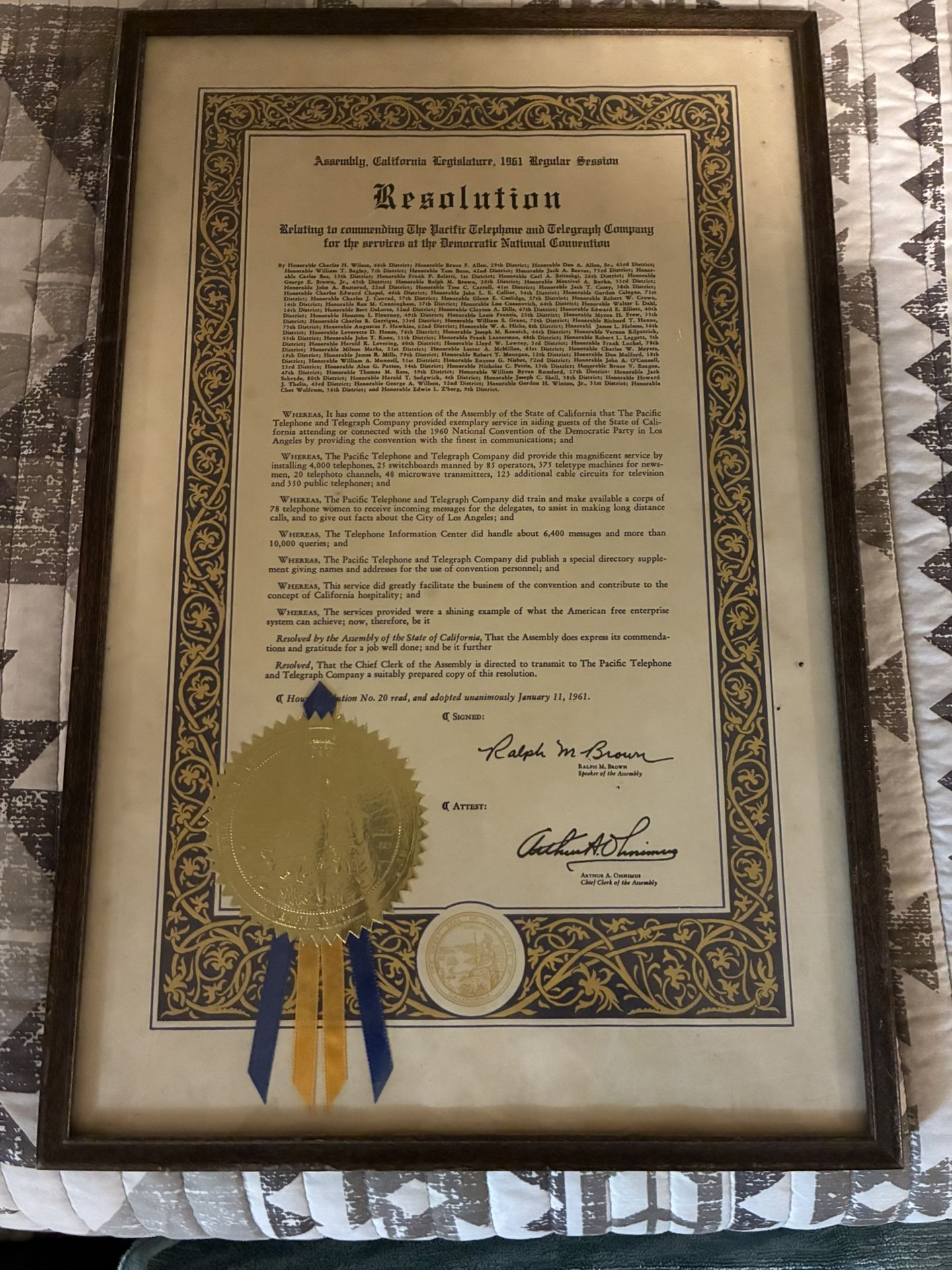 Resolución California Legislatura 1961