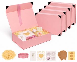 Large Pink Magnetic Gift Boxes w/ Lid 13.5x10x5” Set of 5 New