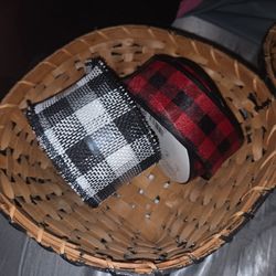 4" Wired Black/White Buffalo Plaid Burlap Ribbon 25 Yards And Red Plaid 2" By 30 Ft