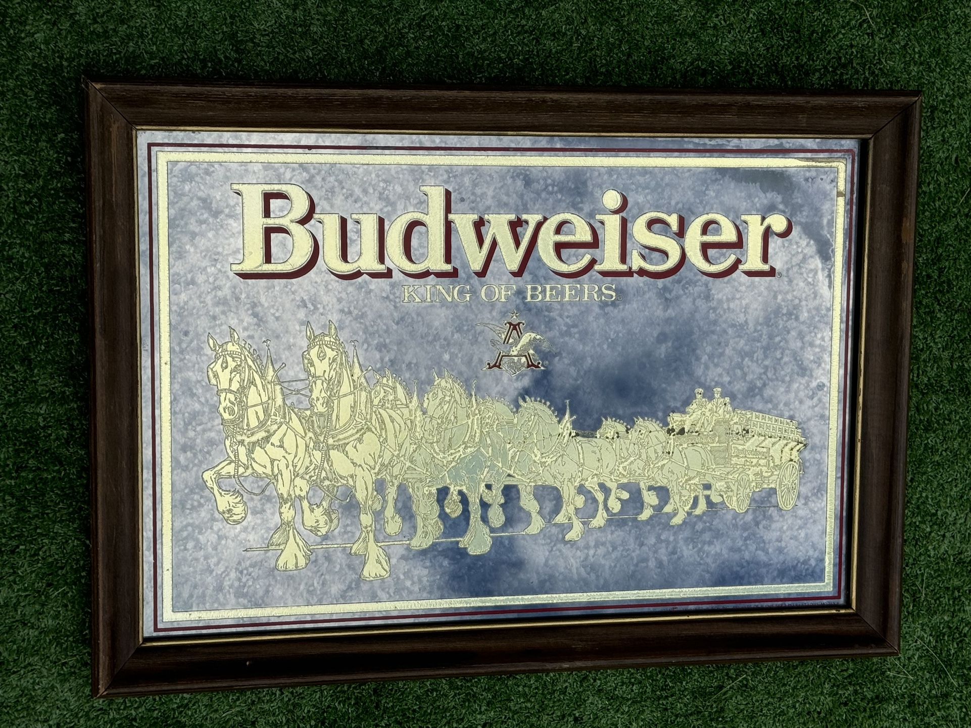 Budweiser Glass Mirror Beer Sign - 1980’s Collectible