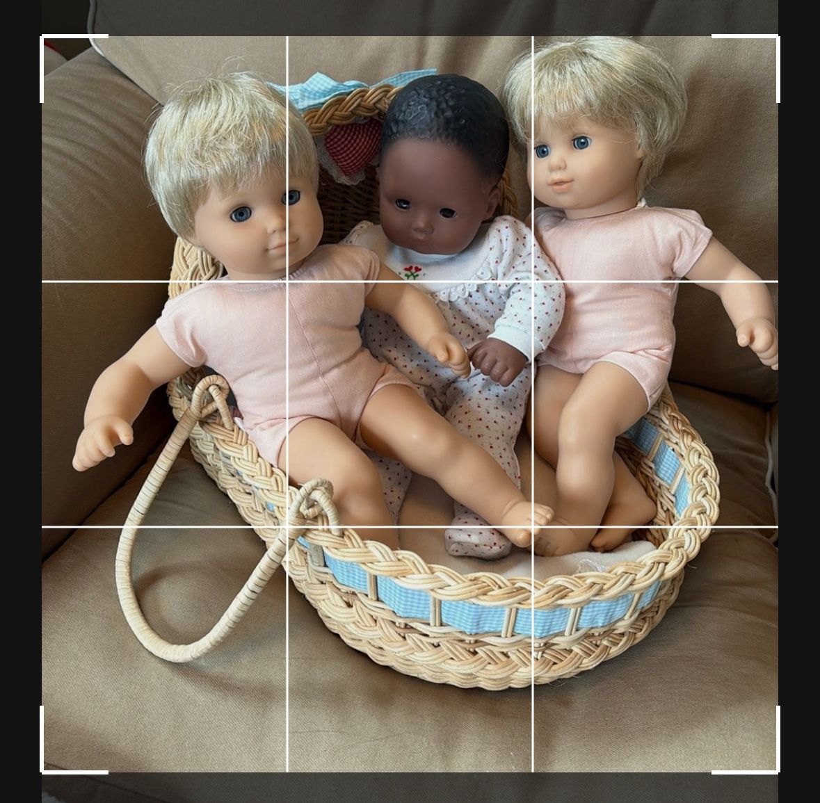 American Girl Bitty Baby Bassinet, Twins (few Marks), Baby Doll ((has One Silver Eye)