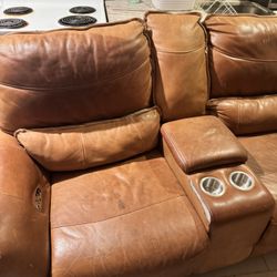 Brown Reclining 3-Seat Leather Sofa 
