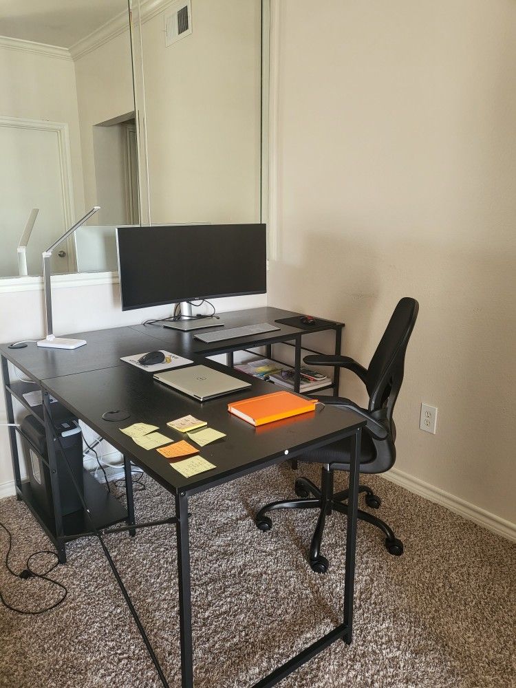Office Desk With Storage And Ergonomic Desk Chair With Lumber Support