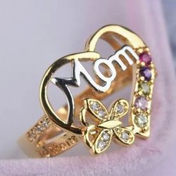 Gold And Silver Mother's Ring With White And Colored Zirconia Size 5