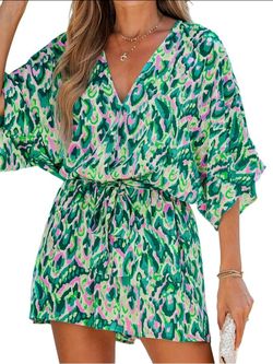 Cupshe summer romper half sleeve wide leg Green Paisley one piece jumpsuit XXL