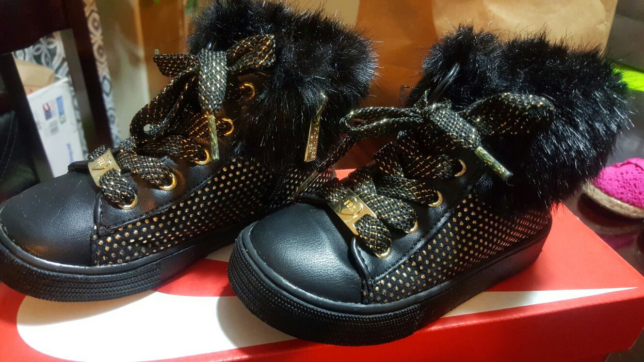 Toddler size 8 black and gold boots