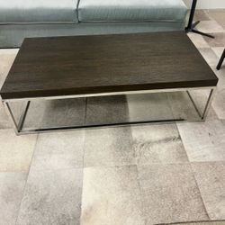 Modern Coffee Table Wood Top Chrome Base