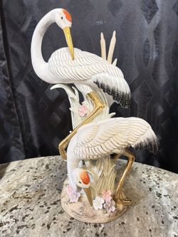 Vintage 16” Porcelain Shiwan Kiln Courting Birds