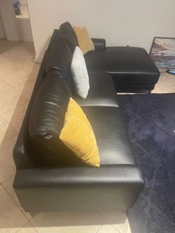 Premium black Leather sectional couch