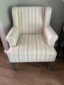 Chair white with gray/blue stripe