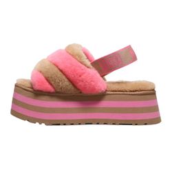 Ugg Shoes Slip On Fluffy Platforms Pink/ Tan