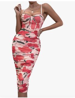Mesh Corset Top Spaghetti Strap Floral Midi Dress Size Small (new with tags)