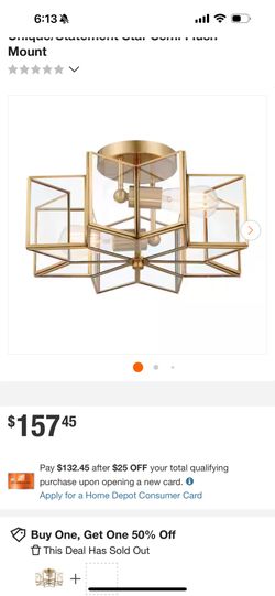 16.14 in. 2-Light Brass Dust Unique/Statement Star Semi Flush Mount