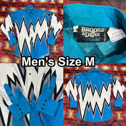 Brooks & Dunn Blue Long Sleeve Men’s Sz Medium Aztec Western Button Down USA