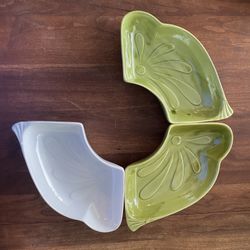 Fun Ceramic Serving Tray Bowls White Green 
