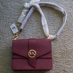 Michael Kors Greenwich Small Saffiano Leather Crossbody Bag - Burgundy Color - handbag