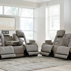 The Man-Den Gray Power Reclining Living Room Set

