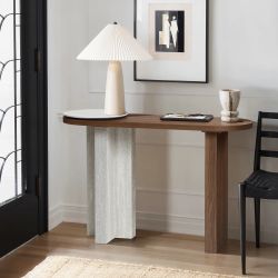 Travertine-style wood console table ，IF2387