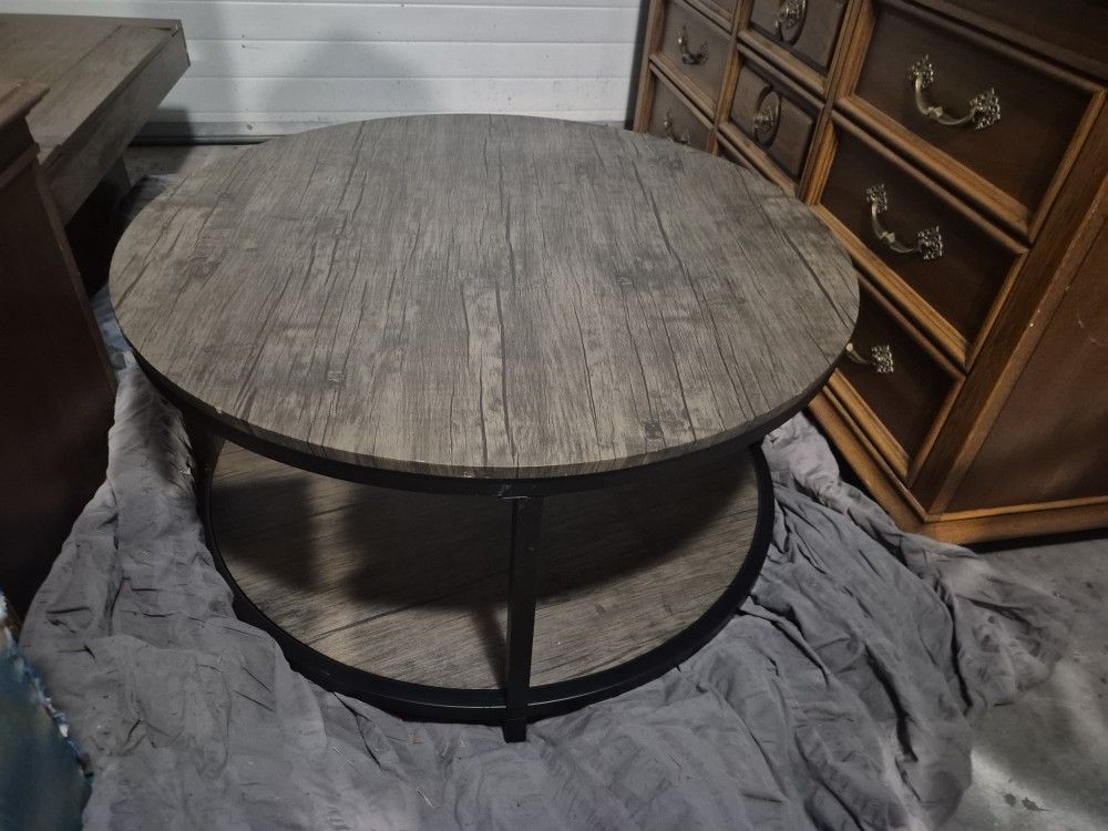 Faux Wood And Metal Round Coffee Table