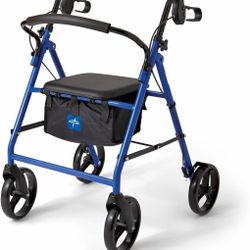 Medline Steel Rollator Walker for Adult Mobility Impairment, Blue, 350 lb. Weight Capacity, 8 Wheels, Foldable, Adjustable Handles, Rolling Walker for