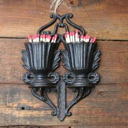Antique Fireplace Match Holder, Cast Iron