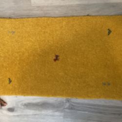 🌼Small Wool Hand-Knotted Gabbeh Rug – Mustard Yellow, Animal Motif