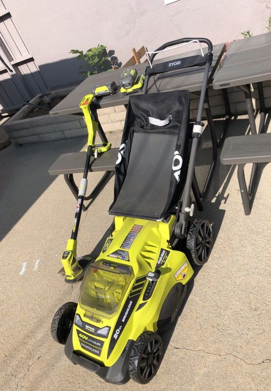 Ryobi 40v battery lawn mower & weed eater w/2 batteries & charger
