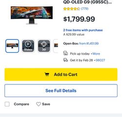 SAMSUNG 49" Odyssey QD-OLED G9 (G95SC) Series Curved Smart Gaming Monitor, 240Hz, 0.03ms, AMD Freestyle Premium Pro, G-Sync Compatible, Dual QHD, Neo 