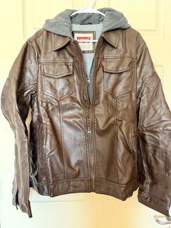 Levi's Men's Faux Leather Hooded Trucker Jacket – Brown, Size M