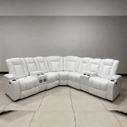 Party time power Reclining WHİTE LED sectional
