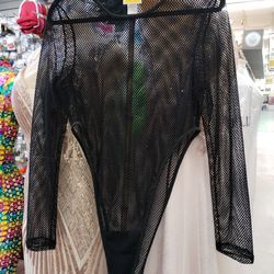 Plus Size Fishnet See Through Black Bodysuit 