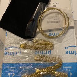 Batiyeer 3 Pcs Rhinestone Link Chain Necklace, Bracelet and Hoop Earrings