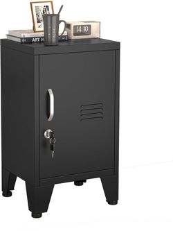 New -24.4 in Black Metal Nightstand Storage Cabinet with 1 Door and Shelves for Home Office