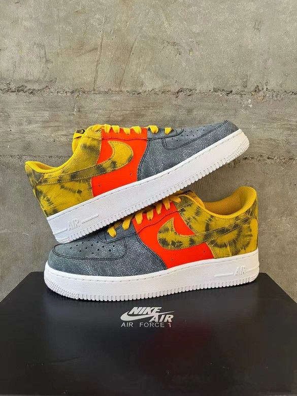 Nike Air Force 1 Dark Sulphur Synthetic Leather Head Layer Cowhide Leather Splicing Low Top Boardshorts Men's Yellow Orange Gray