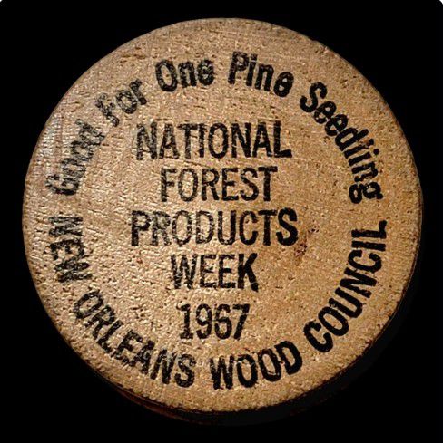 1967 New Orleans Wood Council Wooden Nickel Coin