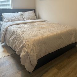 Queen bed - frame/headboard + mattress  + memory foam topper