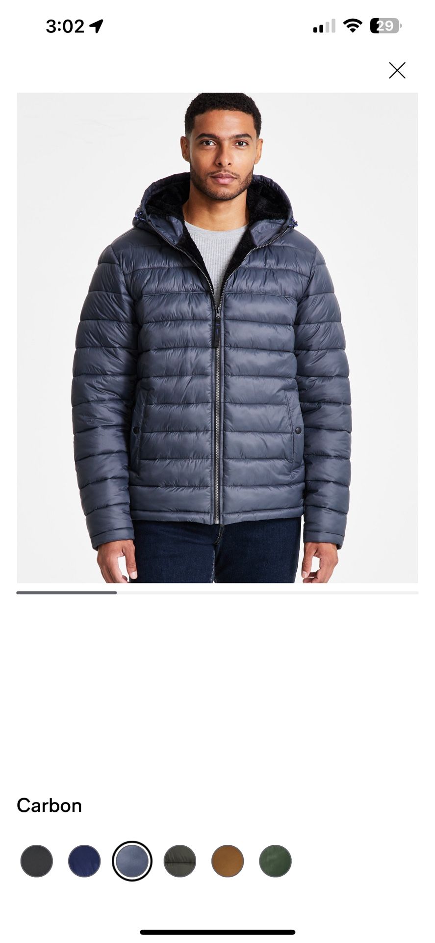 Mens Sherpa-Lined Puffer Insulated Jacket Size-M Color-Carbon Hawke&Co NY
