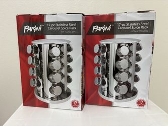 2 of New 17-pc Stainless Steel Carousel Spice Rack With Glass Jars