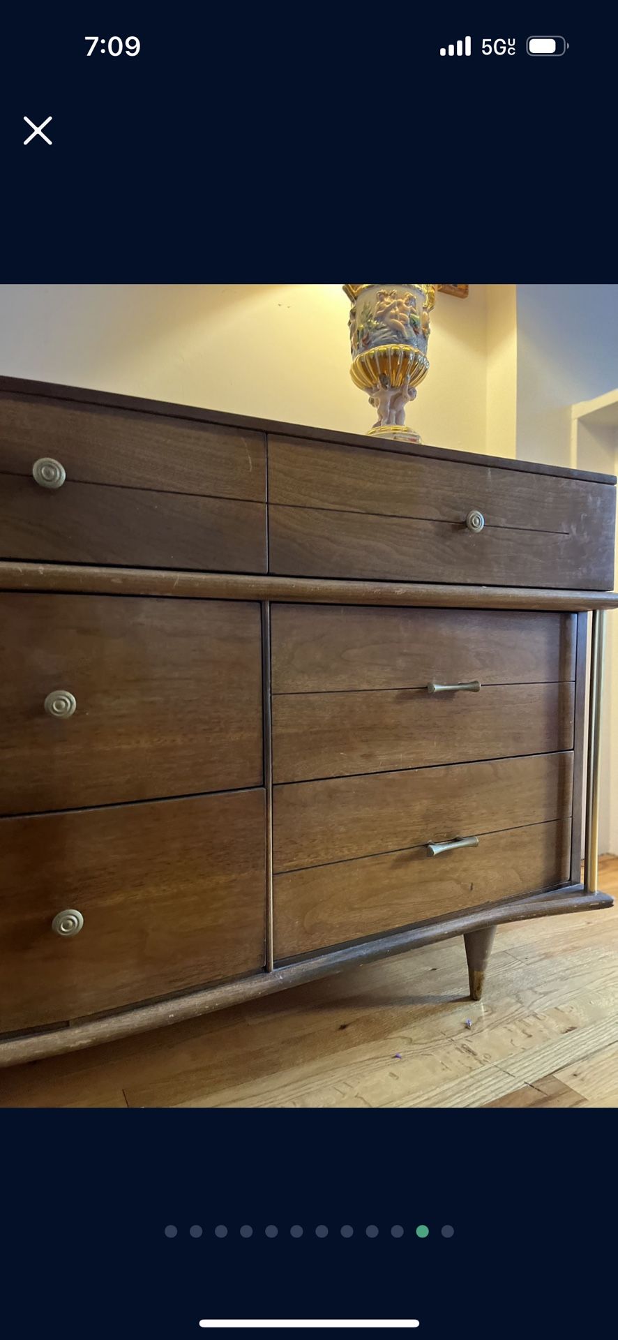 Mid Century Dresser - 9 Drawer Long Vintage Solid Piece Of Furniture
