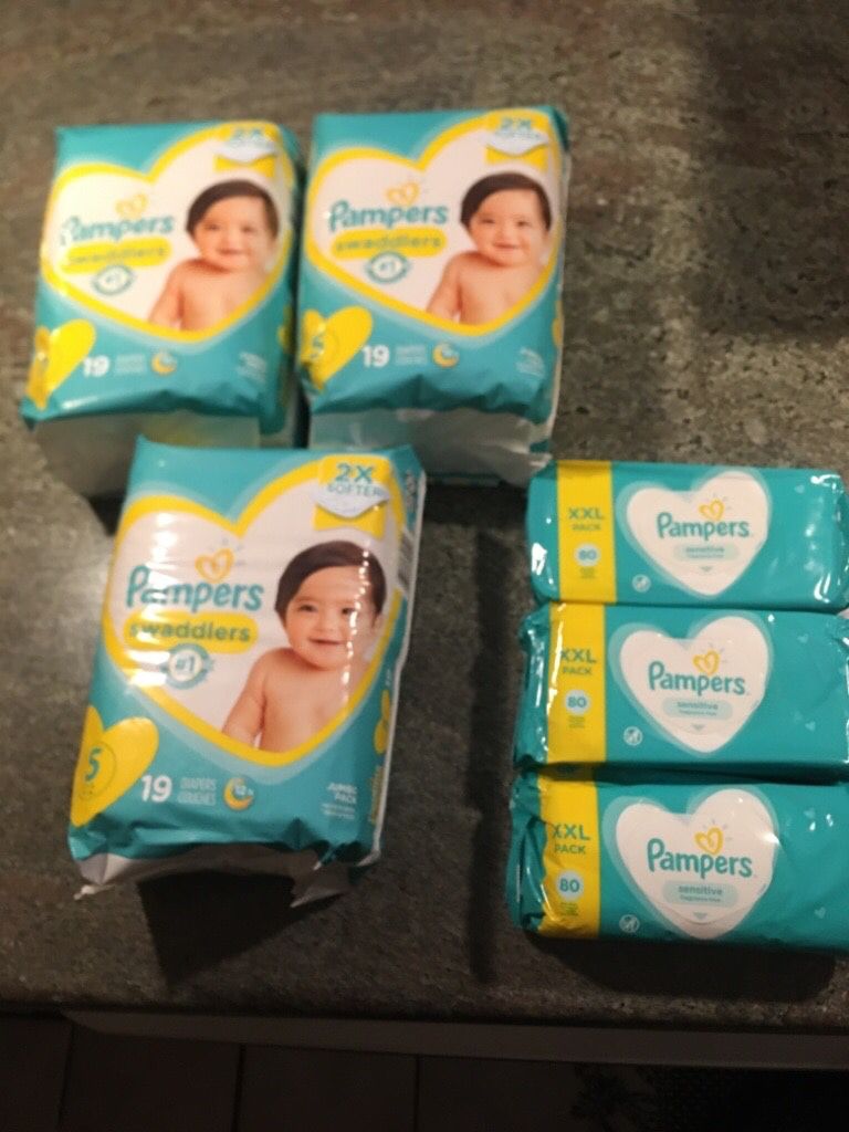Baby diapers and wipes. Pampers bundle .