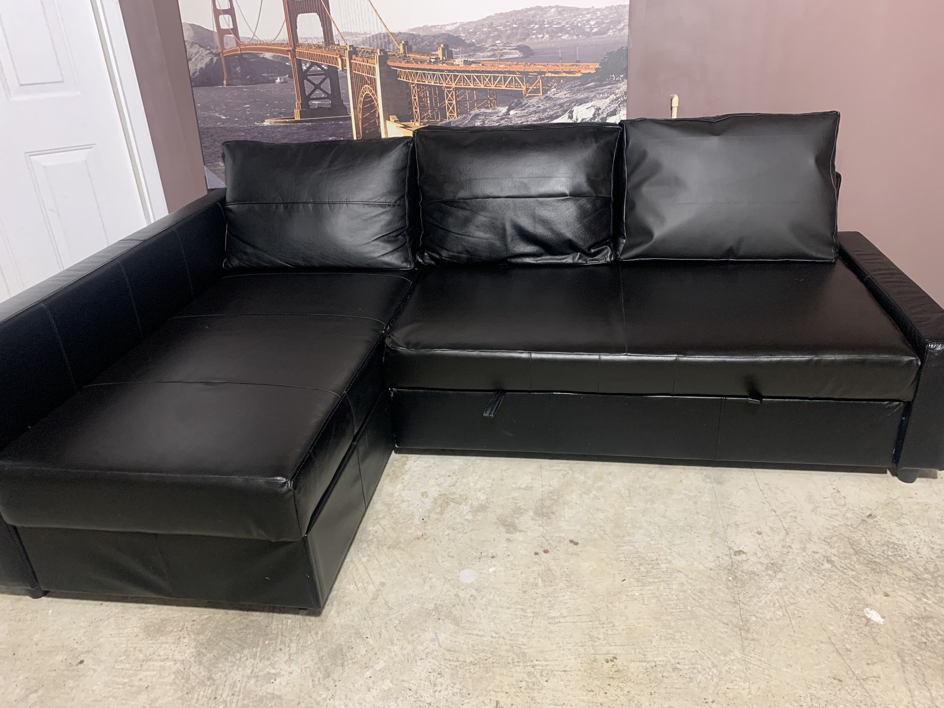 black leather ikea friheten sleeper sofa - Can Deliver