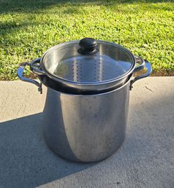 Denmark 12 Quart Stainless Steel Stock Pot & Steamer w/ Glass Lid Soup Cookware