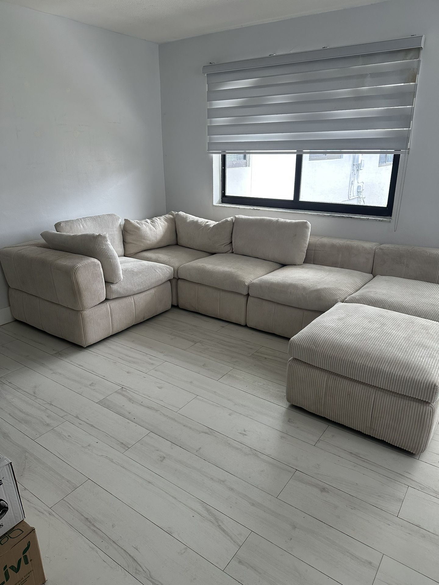 Beige Corduroy 6 Piece Sectional Sofa