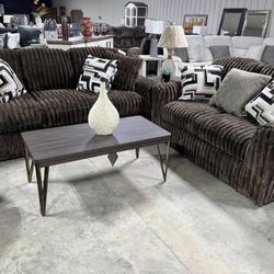 NEW IN BOX - Ashley Brown Fabric Sofa & Loveseat FINANCE available $54 down pmt