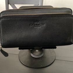 Coach Black Leather Double Zip Around Wallet